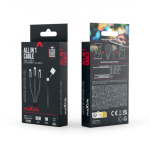 Maxlife ALLin1 laidas USB + USB-C – Lightning + 2x USB-C 1,0 m 66W juodas - Image 9