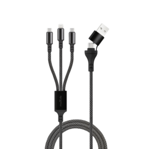 Maxlife ALLin1 laidas USB + USB-C – Lightning + 2x USB-C 1,0 m 66W juodas