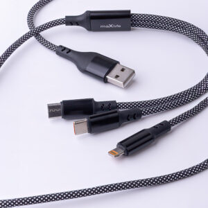 Maxlife ALLin1 laidas USB + USB-C – Lightning + 2x USB-C 1,0 m 66W juodas - Image 6