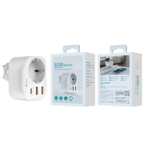 Devia maitinimo lizdo PD įkroviklis 20W 1x USB-C 2x USB 3A baltas - Image 2
