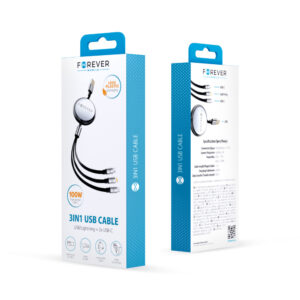 Forever 3in1 laidas USB - Lightning + 2x USB-C 1,2 m 100W juodas - Image 4