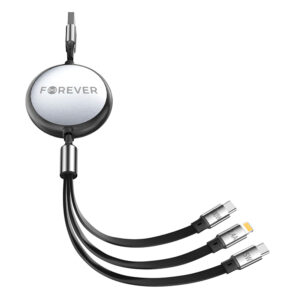 Forever 3in1 laidas USB - Lightning + 2x USB-C 1,2 m 100W juodas - Image 2