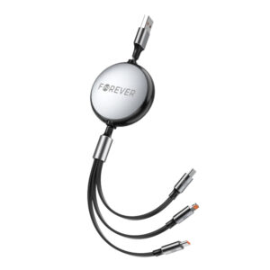 Forever 3in1 laidas USB - Lightning + 2x USB-C 1,2 m 100W juodas - Image 3