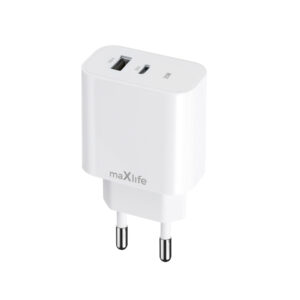 Maxlife MXTC-06-25AC PD QC įkroviklis 1x USB-C 1x USB 25W baltas
