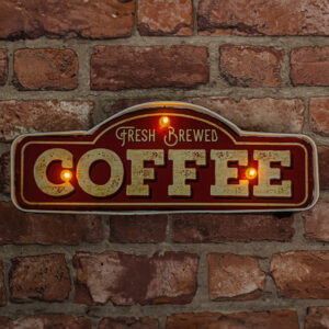 RETRO metalinė iškaba su LED apšvietimu „Fresh Brewed Coffee Forever“ - Image 4