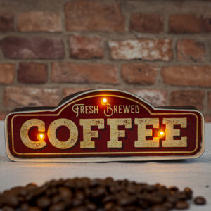 RETRO metalinė iškaba su LED apšvietimu „Fresh Brewed Coffee Forever“ - Image 5