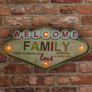 RETRO metalinė iškaba LED „Welcome Family Forever“ šviestuvas - Image 4