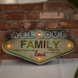 RETRO metalinė iškaba LED „Welcome Family Forever“ šviestuvas - Image 5