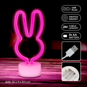 Neoninis LED šviestuvas su stovu RABBIT rožinis USB-C FSC-10 Forever Light - Image 4