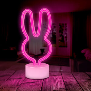 Neoninis LED šviestuvas su stovu RABBIT rožinis USB-C FSC-10 Forever Light - Image 6