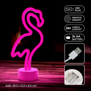 Neoninis LED šviestuvas su stovu FLAMINGO rožinis USB-C FSC-11 Forever Light - Image 4