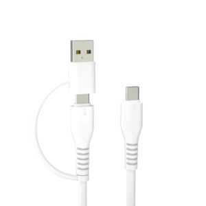 „Forever“ perdirbamo plastiko laidas 2in1 1,5m 3A USB-C – USB-C + USB-A KR2W1-00 baltas