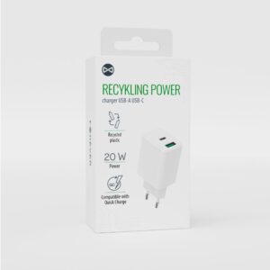 Forever perdirbtas sieninis įkroviklis USB + USB-C 20W LSR20-AC-00 baltas