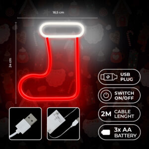 Neoninė LED KALĖDINĖ KOJINĖ balta raudona FLNE23 Forever Light - Image 5