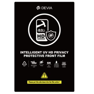Devia išmaniųjų telefonų apsauginės plėvelės rinkinys UV 0,3mm HD privacy 10vnt. 6H, skirtas išmaniųjų telefonų LCD ekranų pjaustymo staklėms
