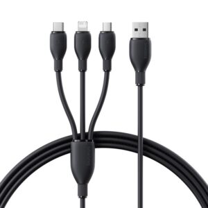Baseus itin spartus „trys viename“ greitojo įkrovimo laidas USB-A į M+L+C 3.5A 0.8m Cosmic Black