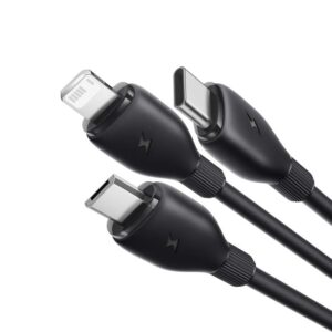 Baseus itin spartus „trys viename“ greitojo įkrovimo laidas USB-A į M+L+C 3.5A 0.8m Cosmic Black - Image 2