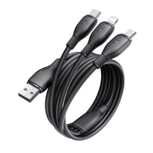 Baseus itin spartus „trys viename“ greitojo įkrovimo laidas USB-A į M+L+C 3.5A 0.8m Cosmic Black - Image 4