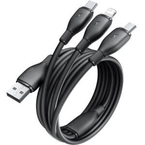 Baseus itin spartus „trys viename“ greitojo įkrovimo laidas USB-A į M+L+C 3.5A 0.8m Cosmic Black - Image 5