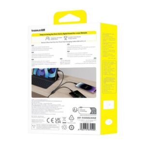 Baseus itin spartus „trys viename“ greitojo įkrovimo laidas USB-A į M+L+C 3.5A 0.8m Cosmic Black - Image 7