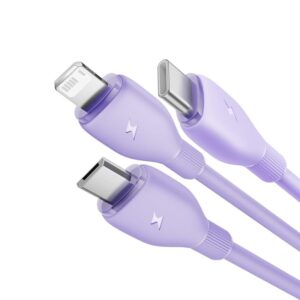 Baseus itin spartus „trys viename“ greitojo įkrovimo laidas USB-A į M+L+C 3.5A 1.3m Nebula Purple - Image 2