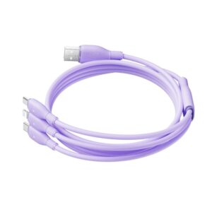 Baseus itin spartus „trys viename“ greitojo įkrovimo laidas USB-A į M+L+C 3.5A 1.3m Nebula Purple - Image 3