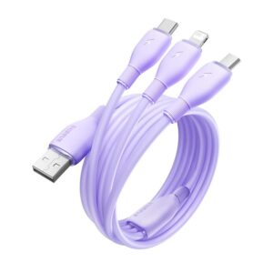 Baseus itin spartus „trys viename“ greitojo įkrovimo laidas USB-A į M+L+C 3.5A 1.3m Nebula Purple - Image 4