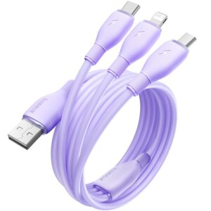 Baseus itin spartus „trys viename“ greitojo įkrovimo laidas USB-A į M+L+C 3.5A 1.3m Nebula Purple - Image 5