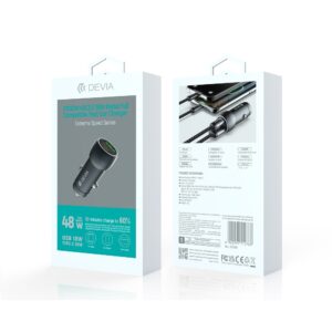 Devia automobilinis įkroviklis Extreme PD QC 3.0 30W + 18W 1x USB 1x USB-C tamsiai pilkas - Image 4