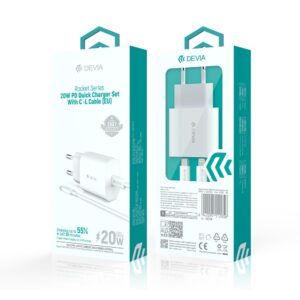 Devia sieninis įkroviklis Rocket PD 20W 1x USB-C baltas + laidas USB-C - Lightning - Image 5