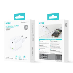 BWOO GaN PD sieninis įkroviklis 30W 1x USB-C jungtis 1A baltas - Image 4