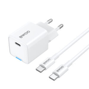 BWOO GaN PD 30W sieninis įkroviklis 1x USB-C jungtis su 60W USB-C 2A laidu, baltas - Image 2