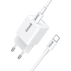 BWOO GaN PD 30W sieninis įkroviklis 1x USB-C jungtis su 60W USB-C 2A laidu, baltas - Image 3