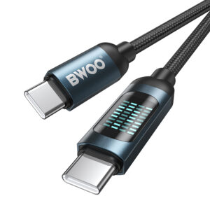 BWOO USB-C – USB-C laidas 1m 60W su LED ekranu, pintas, juodas - Image 2