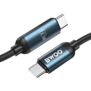 BWOO USB-C – USB-C laidas 1m 60W su LED ekranu, pintas, juodas - Image 3