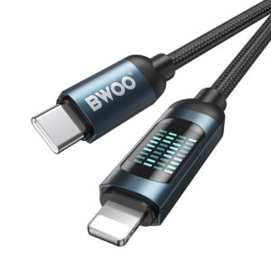 BWOO USB-C į Lightning laidas 1m 27W su LED ekranu, pintas, juodas - Image 2