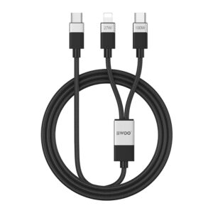 BWOO pintas 2-in-1 laidas USB-C – USB-C ir Lightning 1m 100W/27W juodas