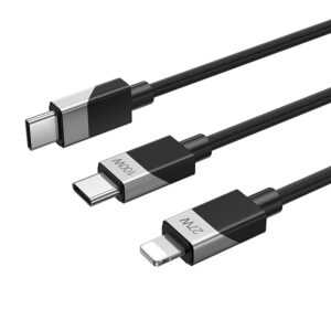 BWOO pintas 2-in-1 laidas USB-C – USB-C ir Lightning 1m 100W/27W juodas - Image 3