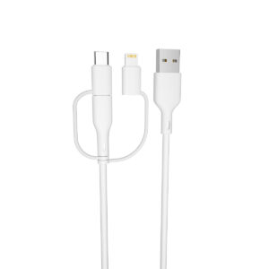 „Forever“ perdirbto plastiko laidas 3-in-1 1,5 m 2,4 A USB-A – USB-C + microUSB + „Lightning“ KR3W1-00 baltas - Image 2