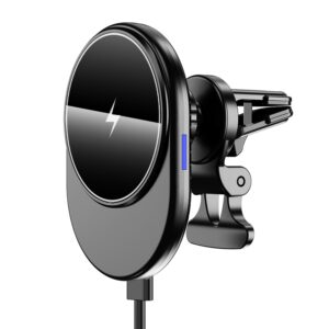 Setty MagSafe automobilinis telefono laikiklis į ventiliacijos groteles su indukciniu įkrovimu, ovalus, LED, MS, juodas QMUS-K-01