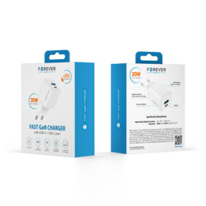 Forever TC-08-30AC GaN PD QC įkroviklis 1x USB-C 1x USB 30W baltas - Image 7