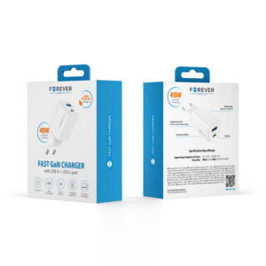 Forever TC-08-45AC GaN PD QC įkroviklis 1x USB-C 1x USB 45W baltas - Image 7