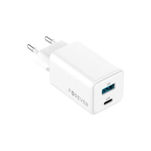 Forever TC-08-45AC GaN PD QC įkroviklis 1x USB-C 1x USB 45W baltas