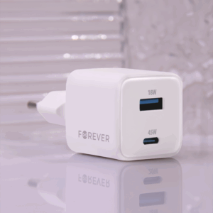 Forever TC-08-45AC GaN PD QC įkroviklis 1x USB-C 1x USB 45W baltas - Image 5