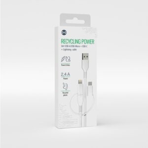 „Forever“ perdirbto plastiko laidas 3-in-1 1,5 m 2,4 A USB-A – USB-C + microUSB + „Lightning“ KR3W1-00 baltas - Image 3