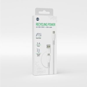 „Forever“ perdirbamo plastiko laidas 2in1 1,5m 3A USB-C – USB-C + USB-A KR2W1-00 baltas - Image 2