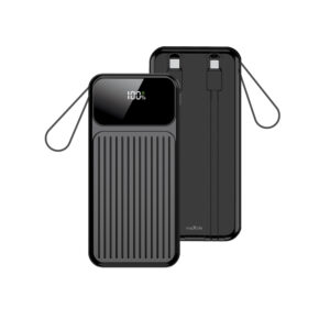 Maxlife išorinė baterija su integruotais laidais MXPB-06 PD QC 22,5W 10000 mAh juoda