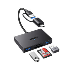 Atminties kortelių microSD, SD skaitytuvas USB 3.0/USB-C OTG su 2xUSB-A prievadais