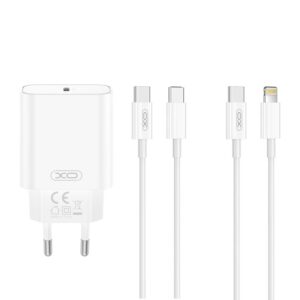 XO sieninis įkroviklis CE32 PD 20W 1x USB-C baltas + USB-C - Lightning laidas