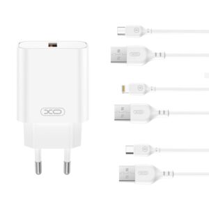 XO sieninis įkroviklis CE33 QC 18W 1x USB baltas + microUSB laidas